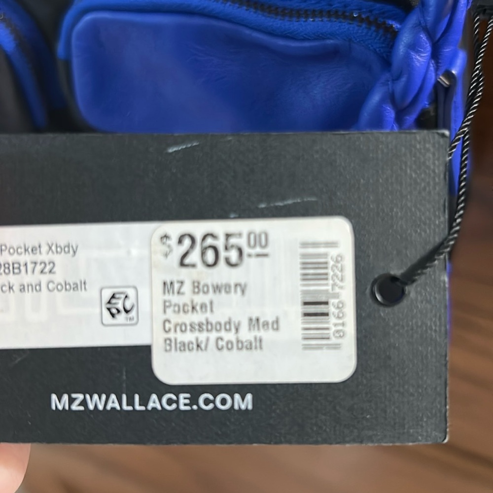 MZ Wallace Bowery Pocket Black and Cobalt Blue Crossbody Bag - Picture 3 of 16